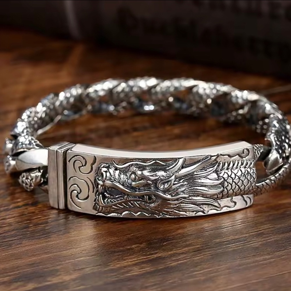 Stainless steel mens dragon theme bracelet